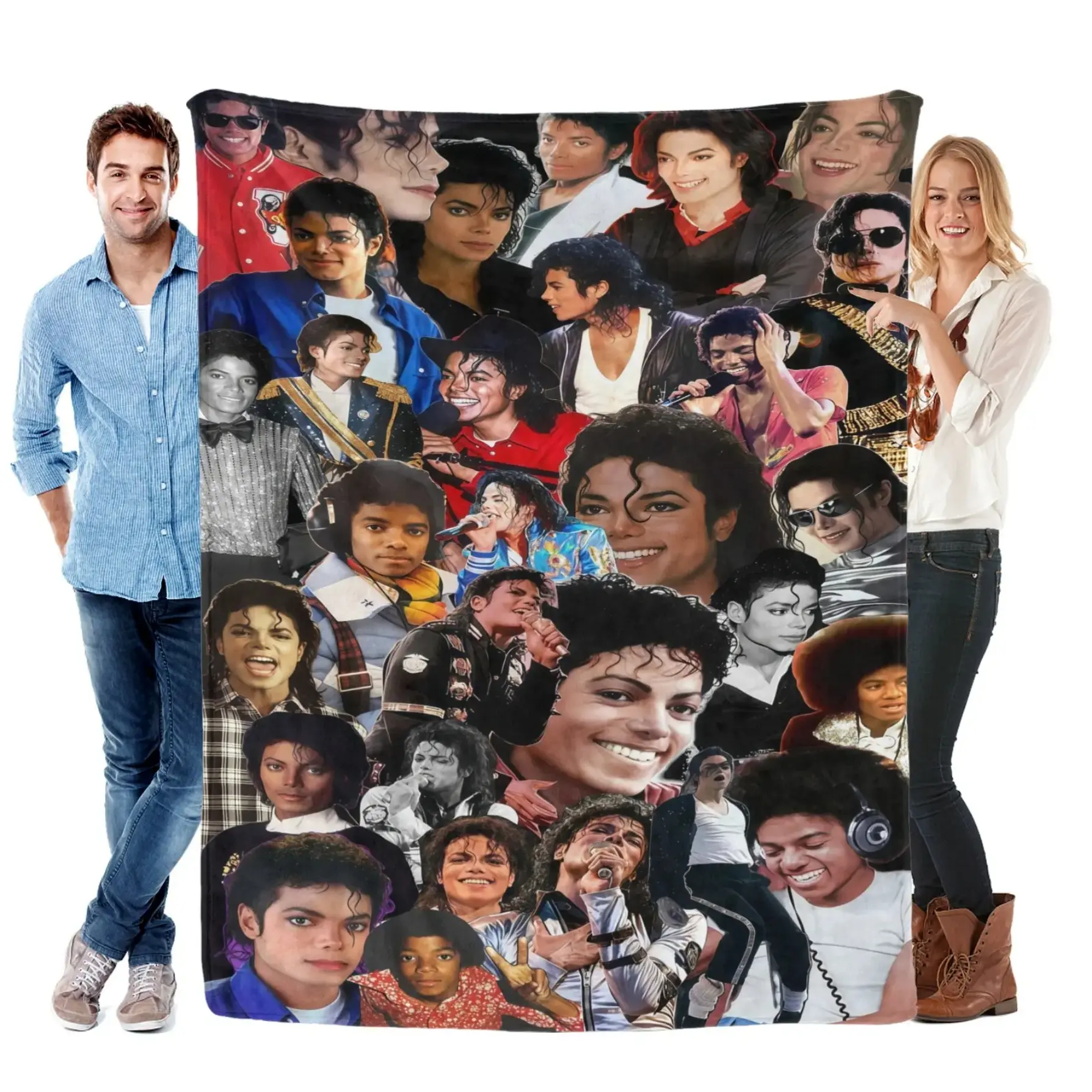 Michael Jackson Flannel Blanket King of Pop Star Collage Soft Warm Plush Fleece Throw Retro Y2K Aesthetic Room Decor Bedding Couch Sofa Cover Travel Air Conditioning Fans Gift