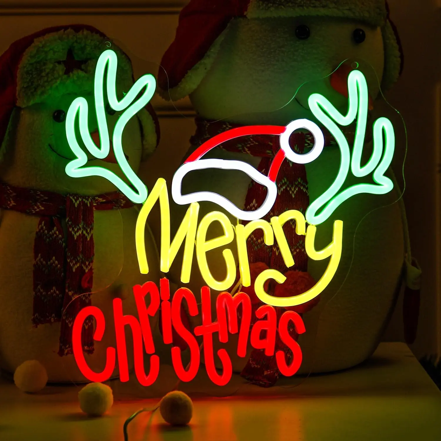 Modern USB-Powered Christmas Neon Sign - Durable Synthetic Santa Hat Design (33x32.5cm/12.9x12.7in), Wall Hanging Holiday Decor for Home, Bar
