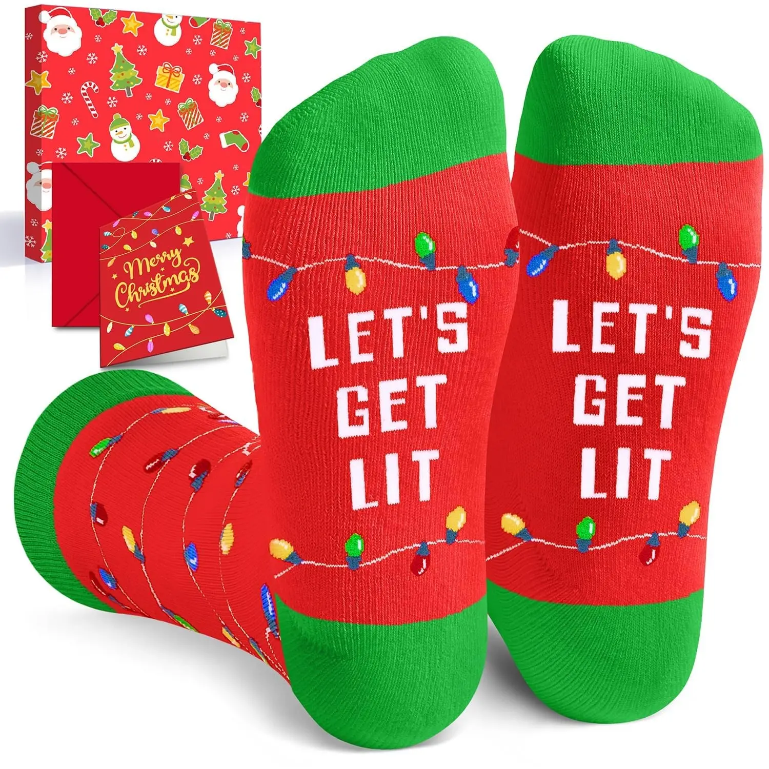 HAPPYPOP Christmas Gifts for Mom Dad - Elf Presents Xmas Stocking Stuffers, Holiday Socks for Teen Boys Girls With Greeting Card