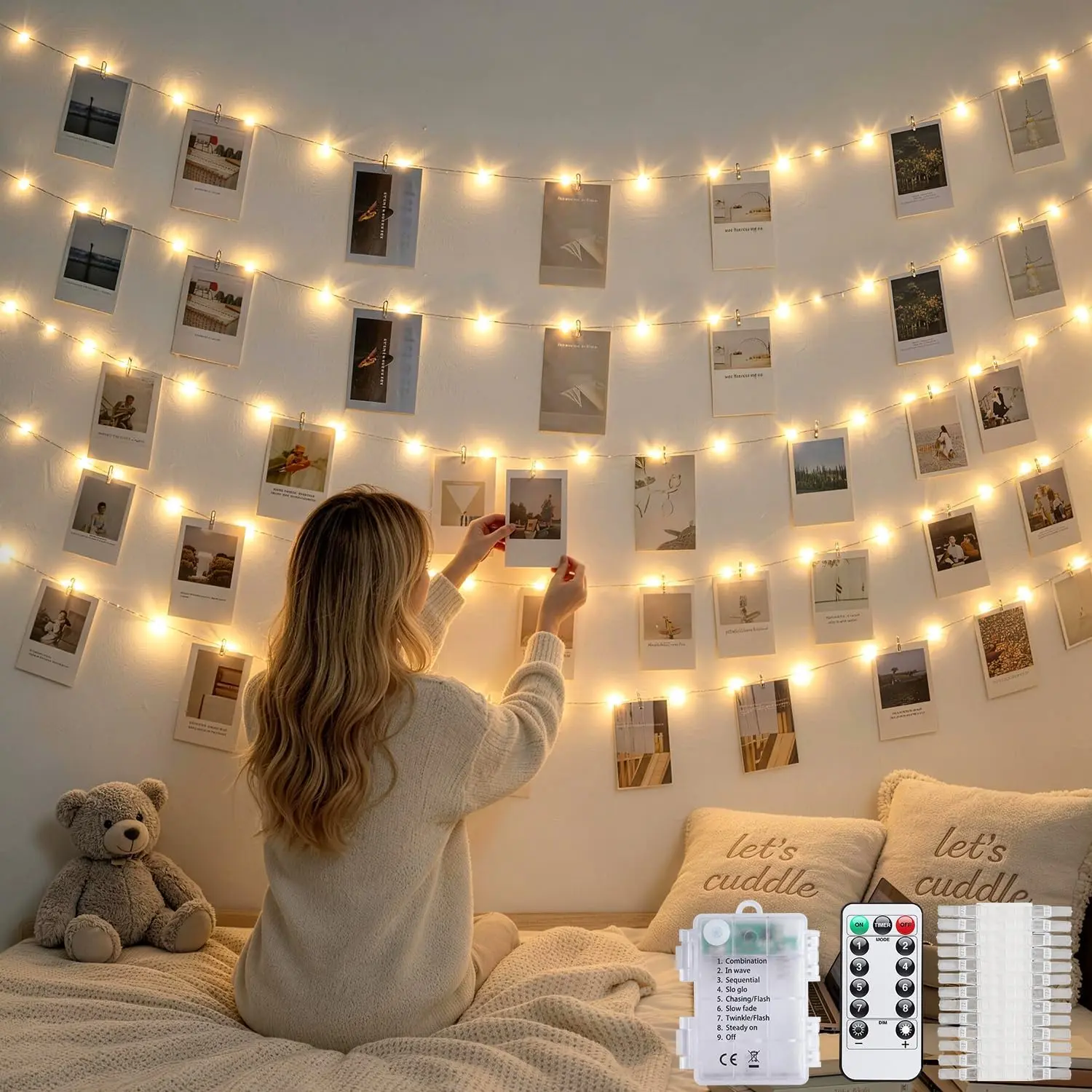 Photo Clip String Lights, 150 LED 49.5ft Battery Powered Fairy Lights for Bedroom Wall Decor