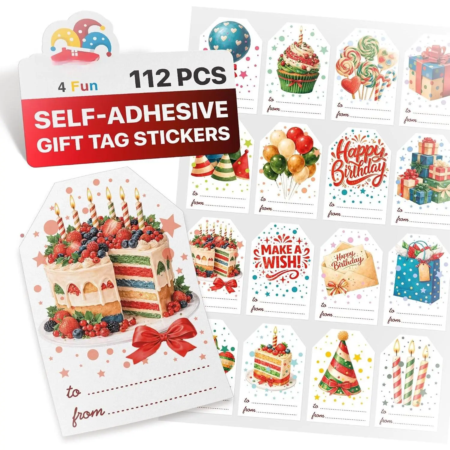 Birthday  Tags 112 count - 3x2''  Labels for Present! | 5 Sheets of Self-Adhesive Birthday Present Labels Stickers - To From Stickers for Gifts - Peel and Stick  Wrap Tags!