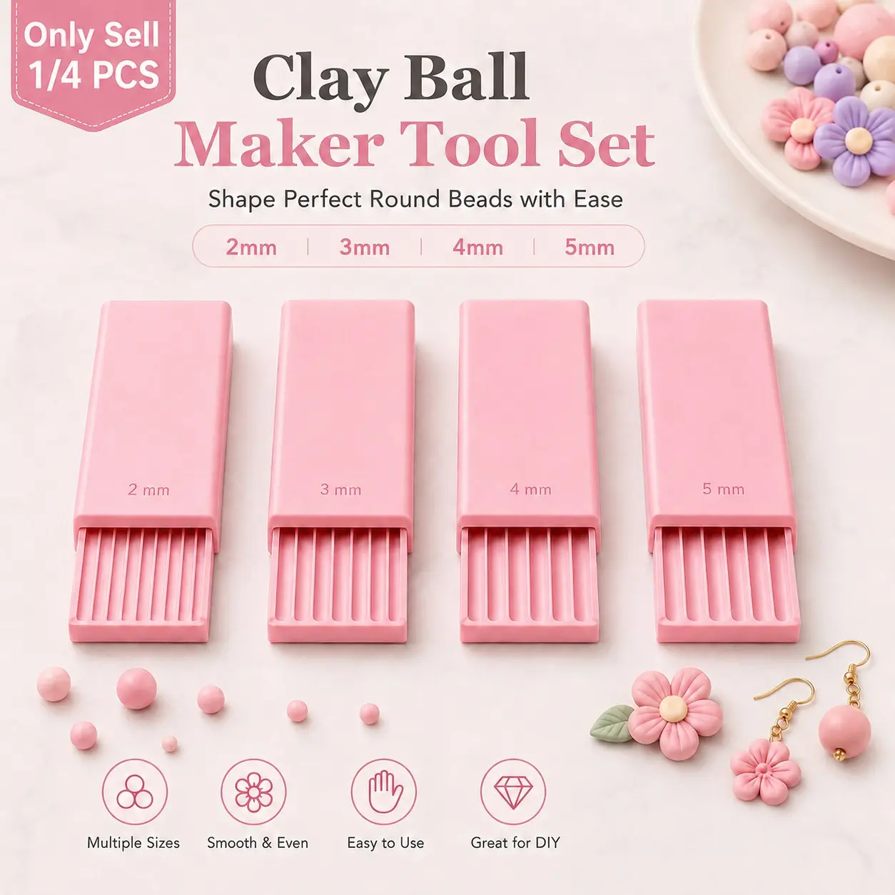 1/4 PCS 3D Print Clay Gel Ball Maker Tool, Ball Roller Tool for Acrylic Nail Gel & Polymer Clay, Nail Art Bead Roller With 1mm 2mm 3mm 4mm 5mm Grooves, Sphere Shaper for Gel Flowers, Beads, Earrings, Jewelry Making and DIY Crafts