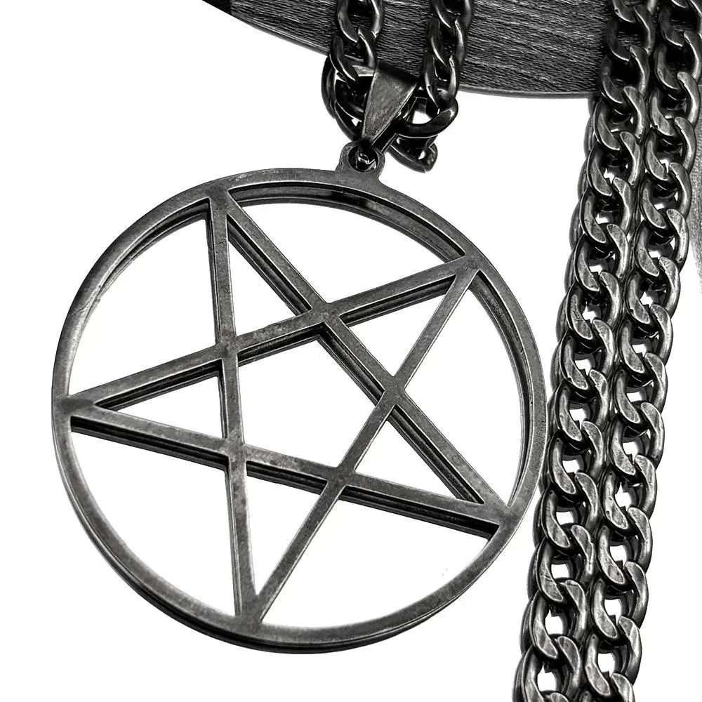 2026 new hot item Gothic Witchcraft Satan Pentagram Stainless Steel Chain Necklace for Women Men Black Color Charm Big Pendant Necklace Jewelry