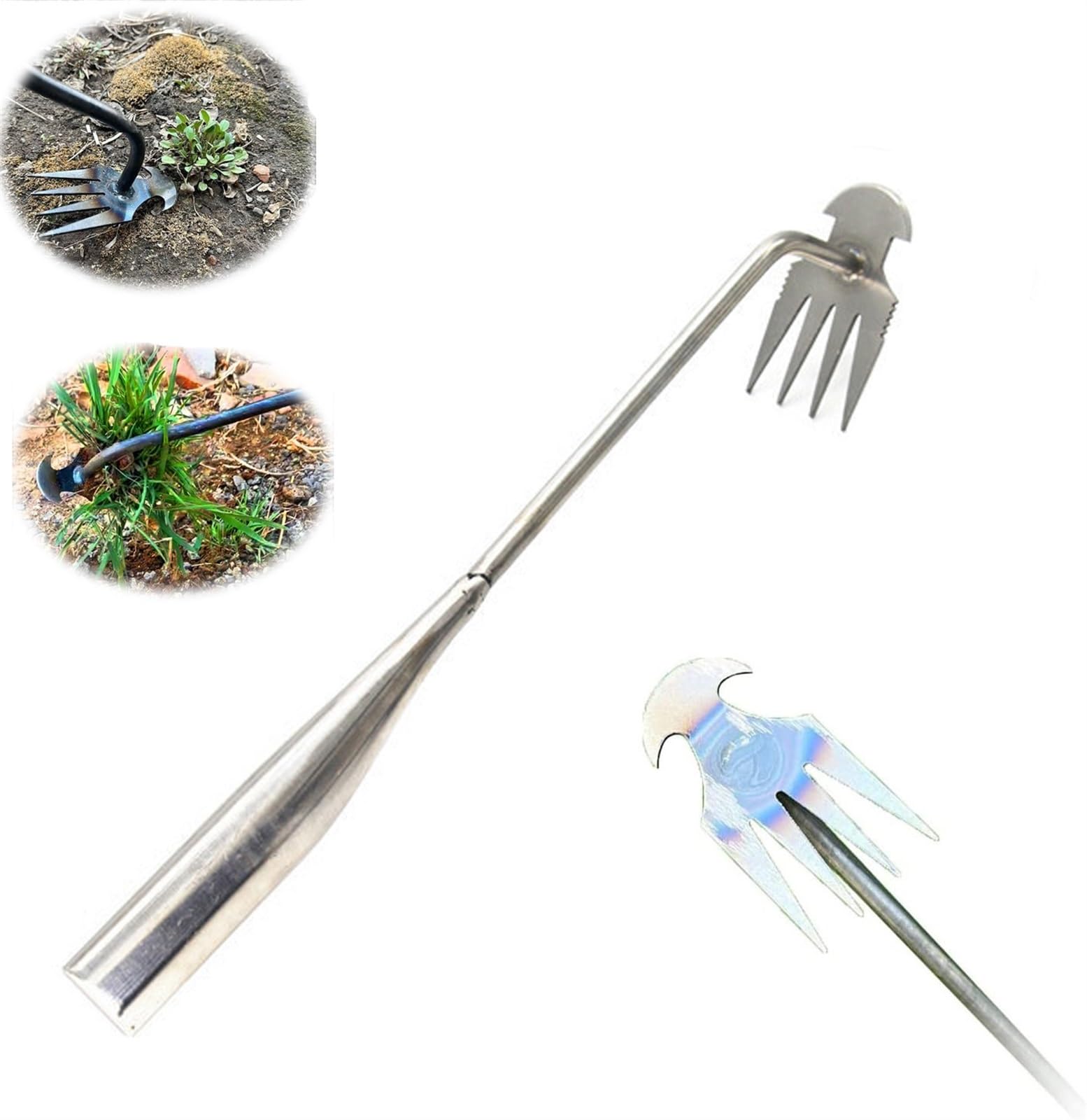 Weed Pulling Tool, Uprooting Weeding Tool, Gardening Tools, Hand Weeder Garden Weeding Puller with Handle Tools, 4 Teethes Dual Purpose Weeder for Garden Yard Farm Weed Removal