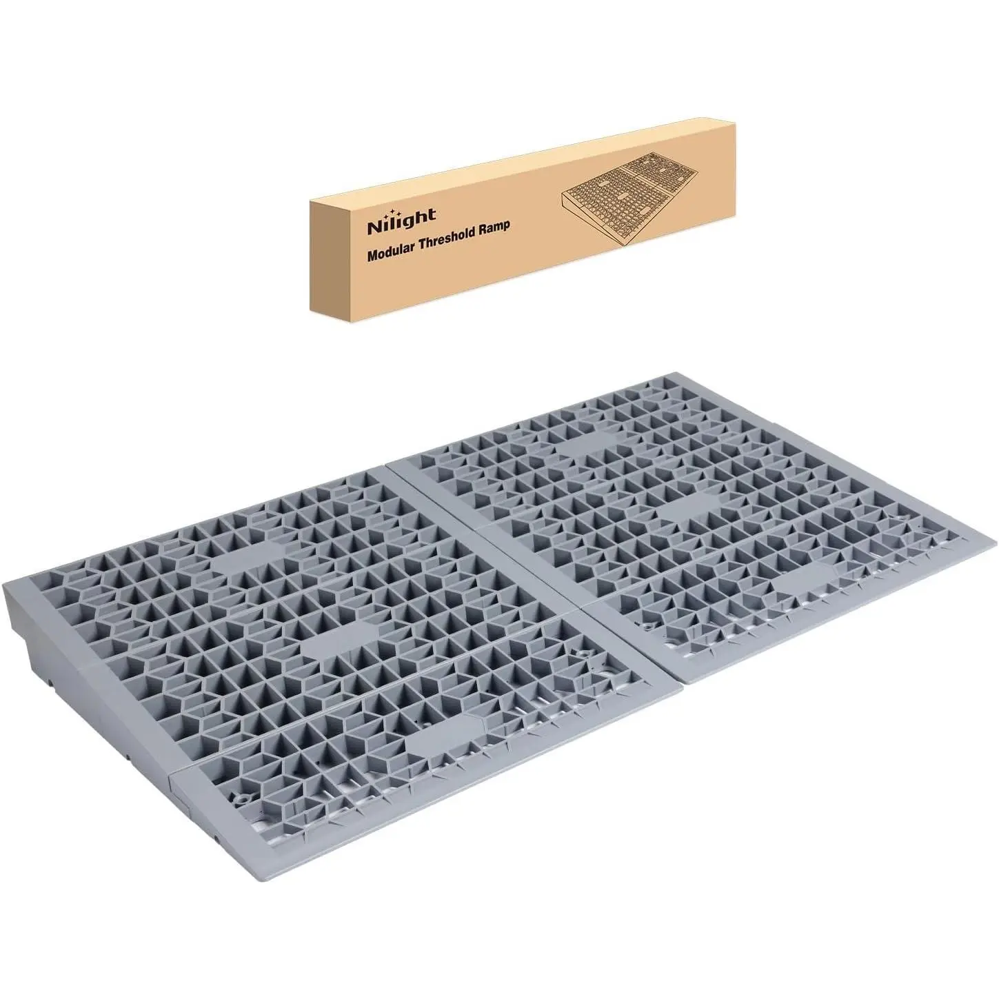 Nilight Modular Threshold Ramps, 3 Inch Rise Non‑Slip Interlocking Plastic Wheelchair Curb Doorway Ramp for Home Entry Indoor Outdoor, 2 Pack
