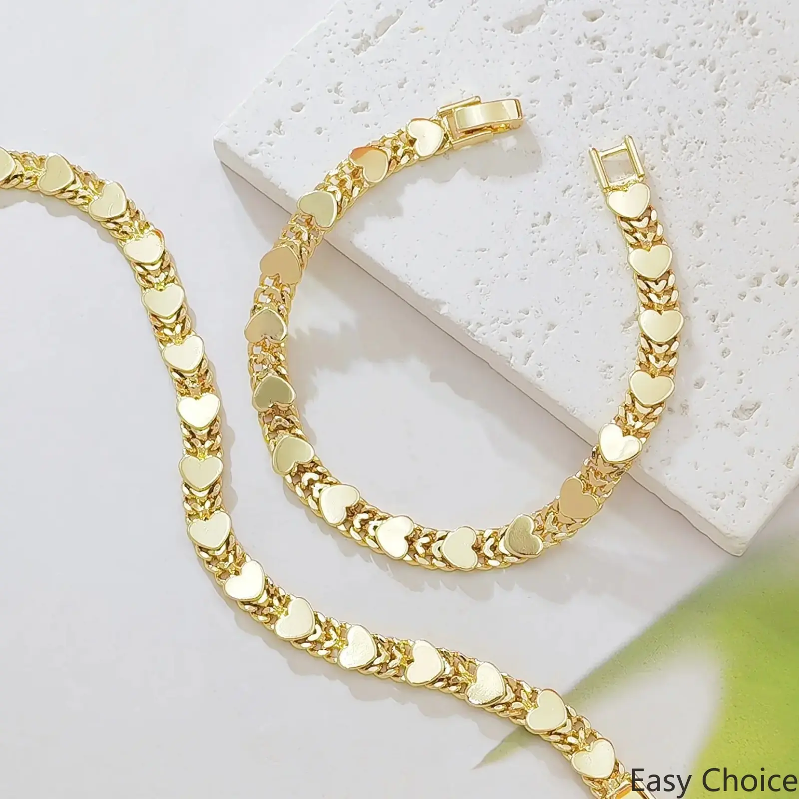 14K Gold Plated Double Row Cuban Link Bracelet for Women, Smooth Polished Heart Charm Chain Bracelet, Chunky Stackable Wrist Jewelry Gift for Birthday Valentine’s Day