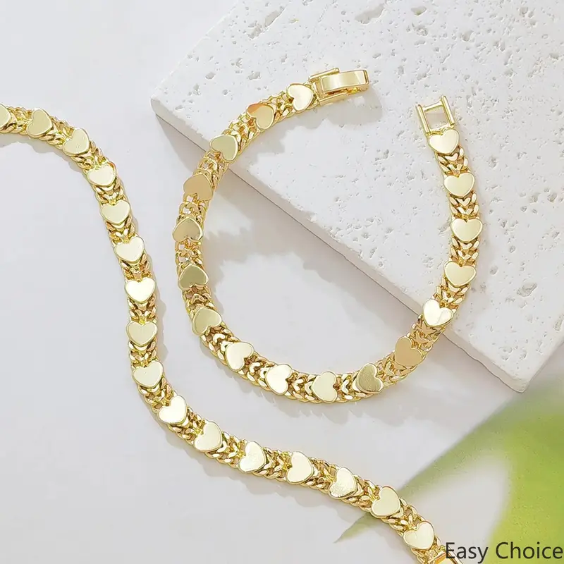 14K Gold Plated Double Row Cuban Link Bracelet for Women, Smooth Polished Heart Charm Chain Bracelet, Chunky Stackable Wrist Jewelry Gift for Birthday Valentine’s Day