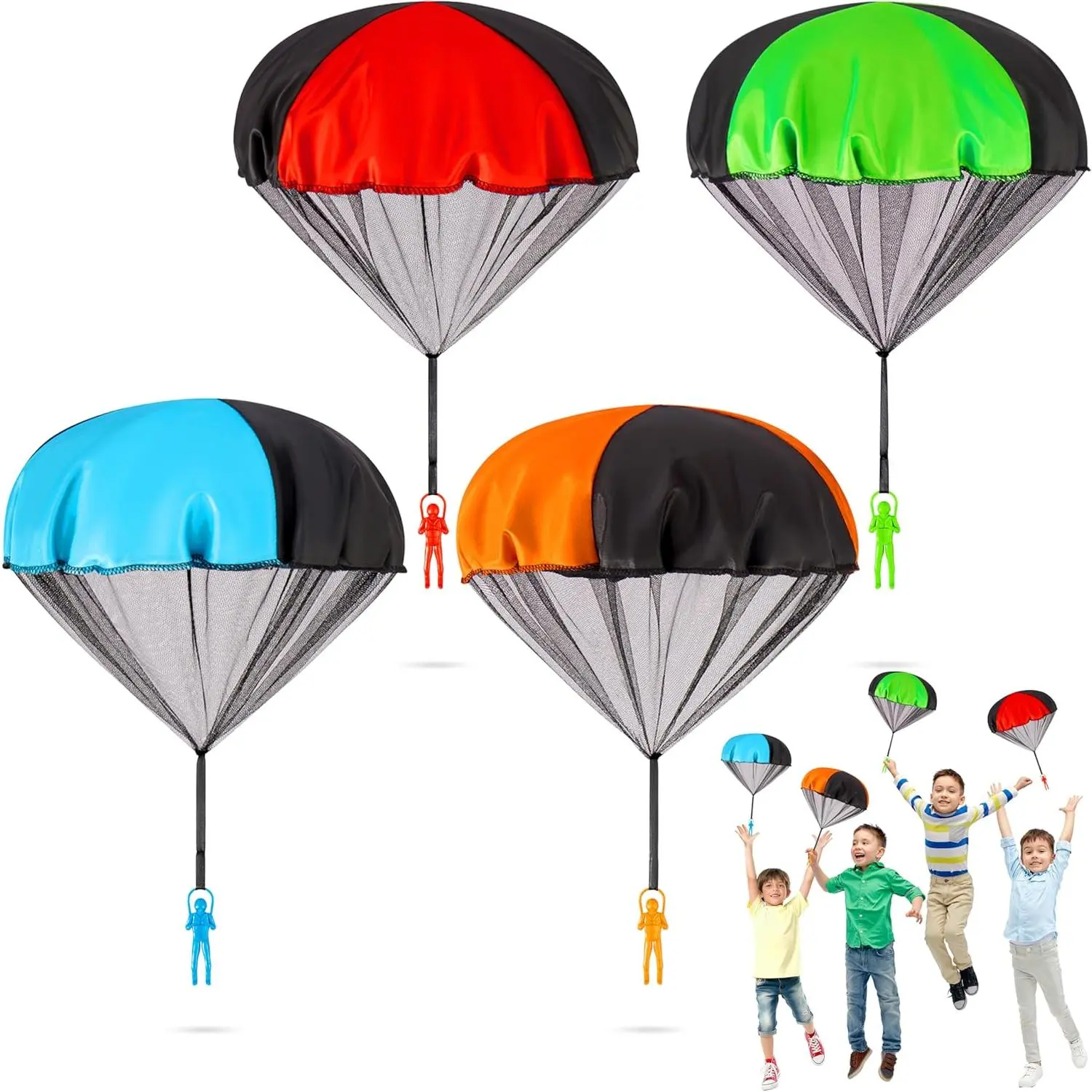 Tangle-Free Parachute Toys for Kids - Outdoor Flying Game for Boys Girls Age 3-12 - Rip-Stop Hand Throw Army Men Action Figures - STEM Science Gift & Stocking Stuffers - Boys 4Pcsfidget toys