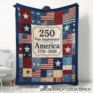 250th Anniversary Commemorative Flannel Blanket, Star and Flag Themed Patchwork Flag Pattern Blanket, Soft Skin-Friendly Warm Breathable Throw for Sofa, Bedroom Home Relaxation, Flag Pattern Blankets