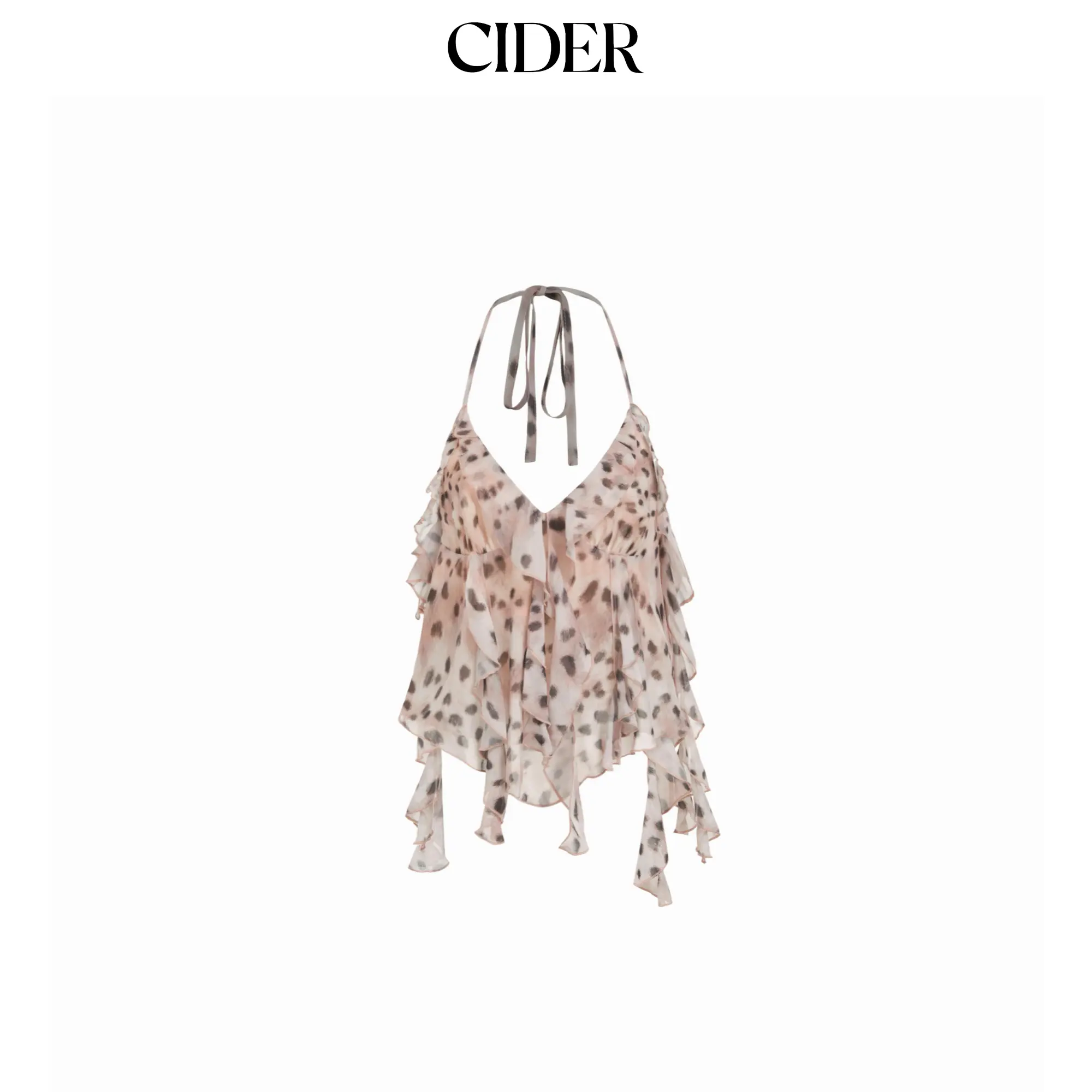 Cider Chiffon Leopard Print Halter Neck Ruffled Knotted Crop Blouse SummerWins SummerFinds