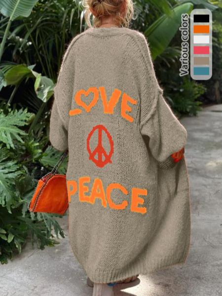 Women's Letter Print Drop Shoulder Long Sleeve Cardigan, Casual Open Front Longline Cardigan for Spring & Fall, Summer Outfits 2024, Fashion Cozy Clothing