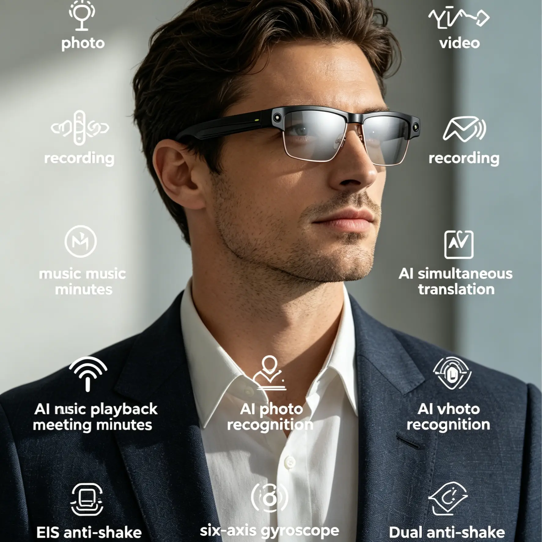 OOTD Tech Essential L802 Anti-Shake Smart Glasses, All-Scene Adjustable for Work, Driving, Travel & Daily Entertainment