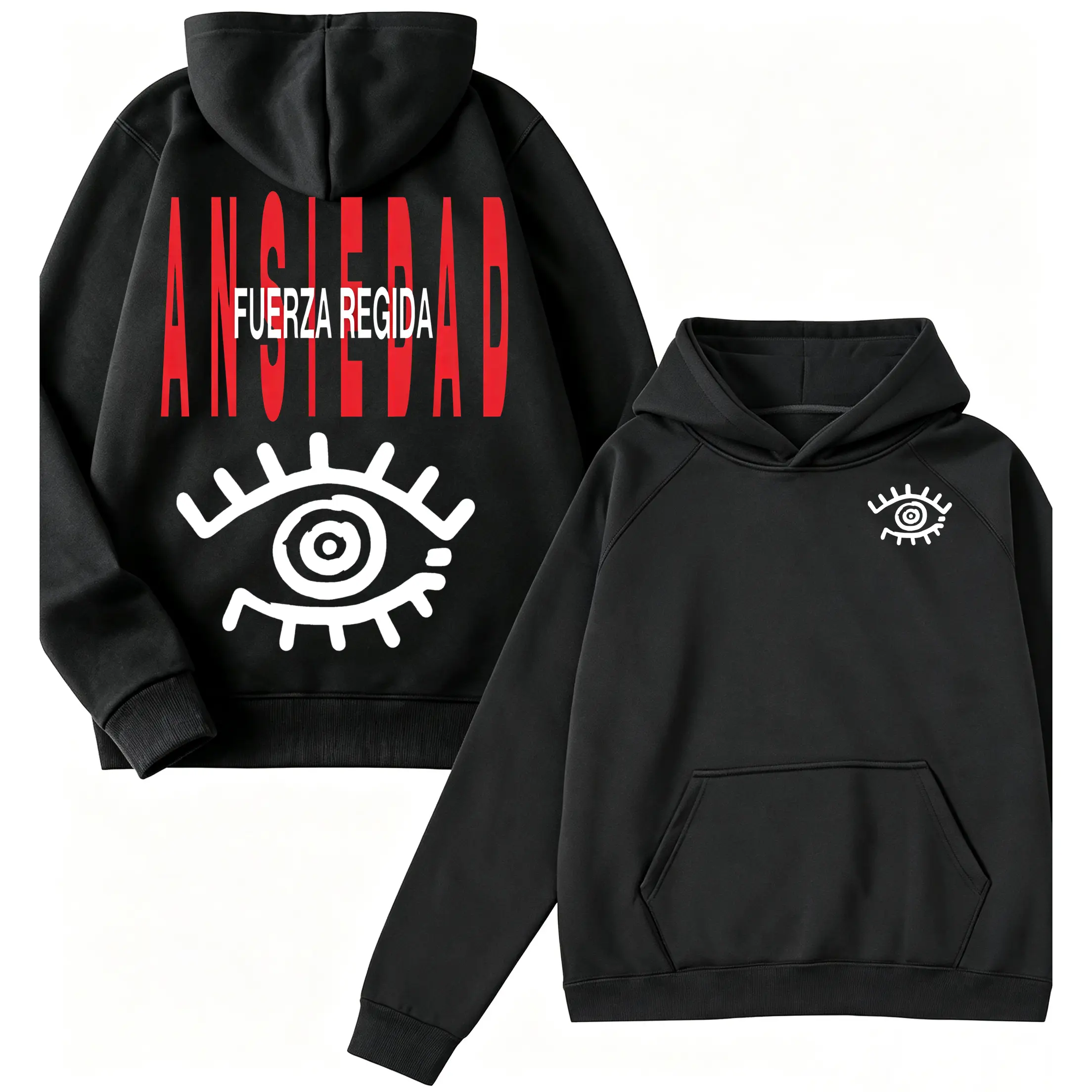 Men's Fuerza Regida Hoodie Sweatshirt - Vintage 2-Sided Graphic Long Sleeve Pullover, Soft Fabric Style, Unisex Music Concert Fan Merch for Matching Gifts