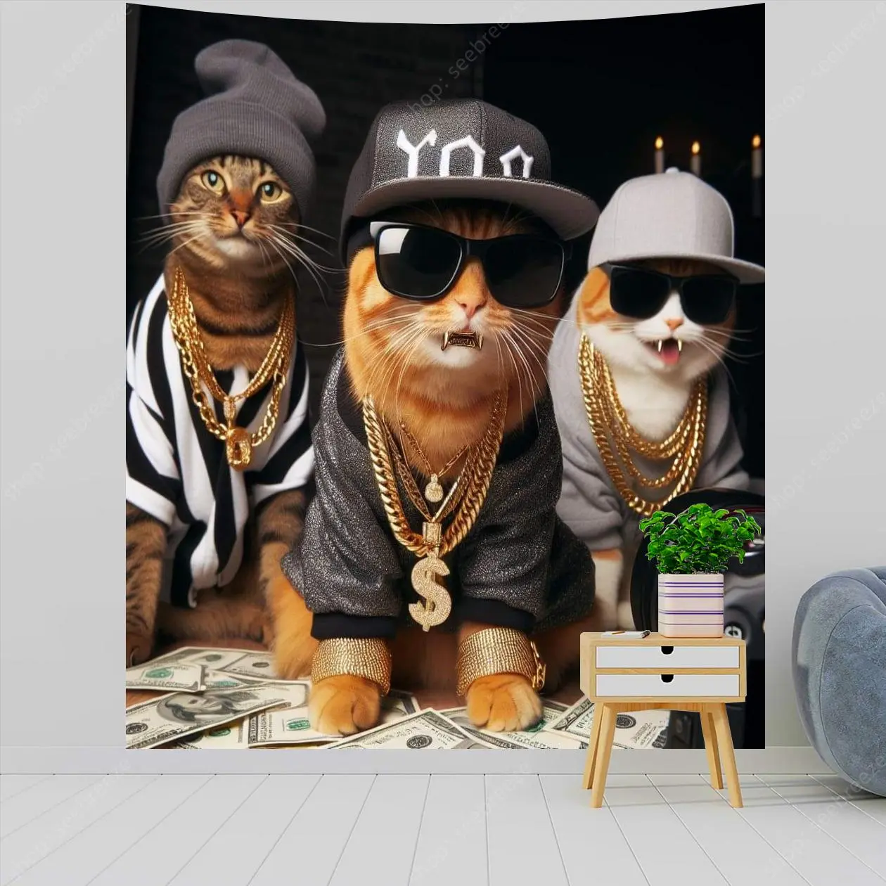 Gangster Cat Tapestry Wall Hanging Funny Meme Tapestry Kawaii Room Decor Aesthetics Bedroom Living Room Decor Gift for Friends Wf1731 Kitty