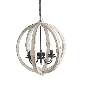 22 Inch 6 Light Wood Chandelier, Candelabra Style,Classic, White Finish
