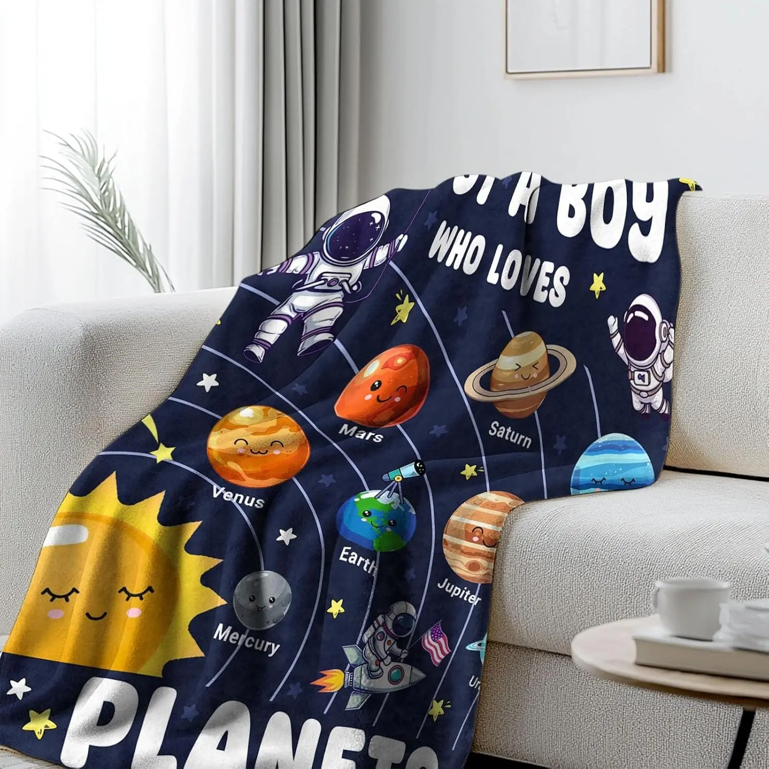 Space Blanket for Boys, Cute Planet Gifts for Christmas, Birthday Presents for Kids, Soft and Cozy Design, Perfect Gift Idea