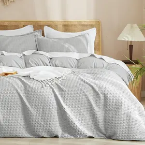Waffle Weave Duvet Cover Set Queen Size, No Snagging Soft Luxury Textured Breathable Comforter Cover for All Season 3pcs, Bedding Duvet Set with 2 Pillow Shams, 90"x90", Light Grey