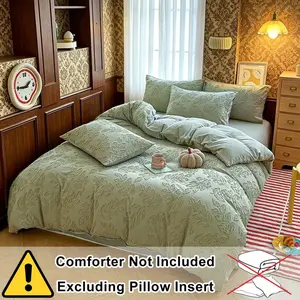 Retro leaf pattern duvet cover set, Comfy bedding set (2/3pc set: 1 duvet cover + 1/2 pillowcases), American country style bedding, suitable for all seasons, 2 colors, 9 sizes, suitable for bedrooms, guest rooms, inn decoration rooms