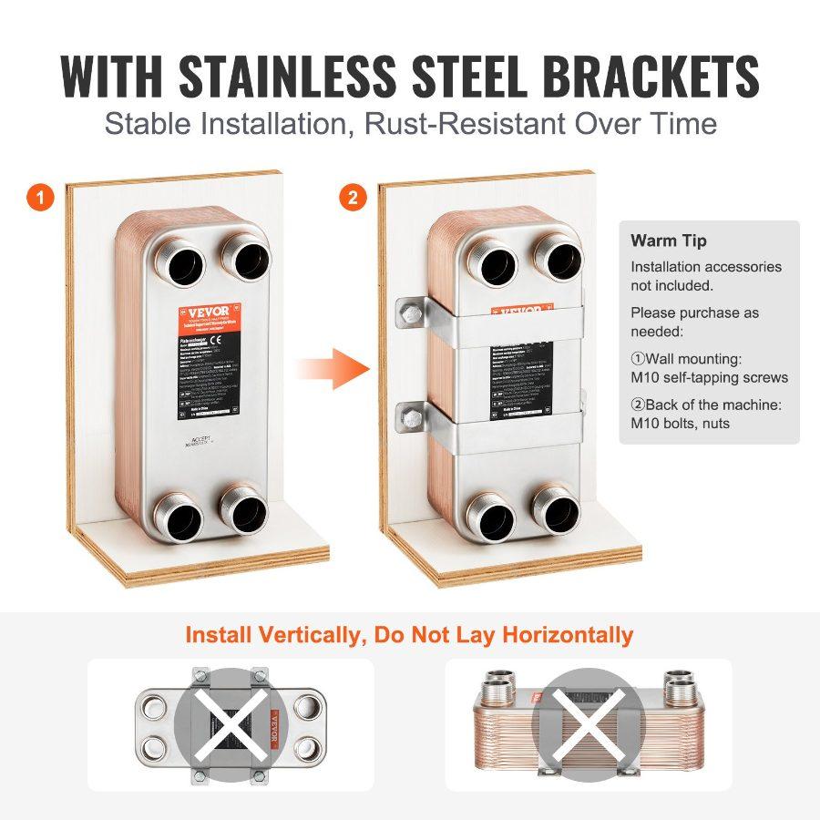 VEVOR Heat Exchanger, 5x 12 30 Plates Brazed Plate Heat Exchanger, Copper/316L Stainless Steel Water To Water Heat Exchanger For Floor Heating, Water Heating, Snow Melting, Beer Cooling
