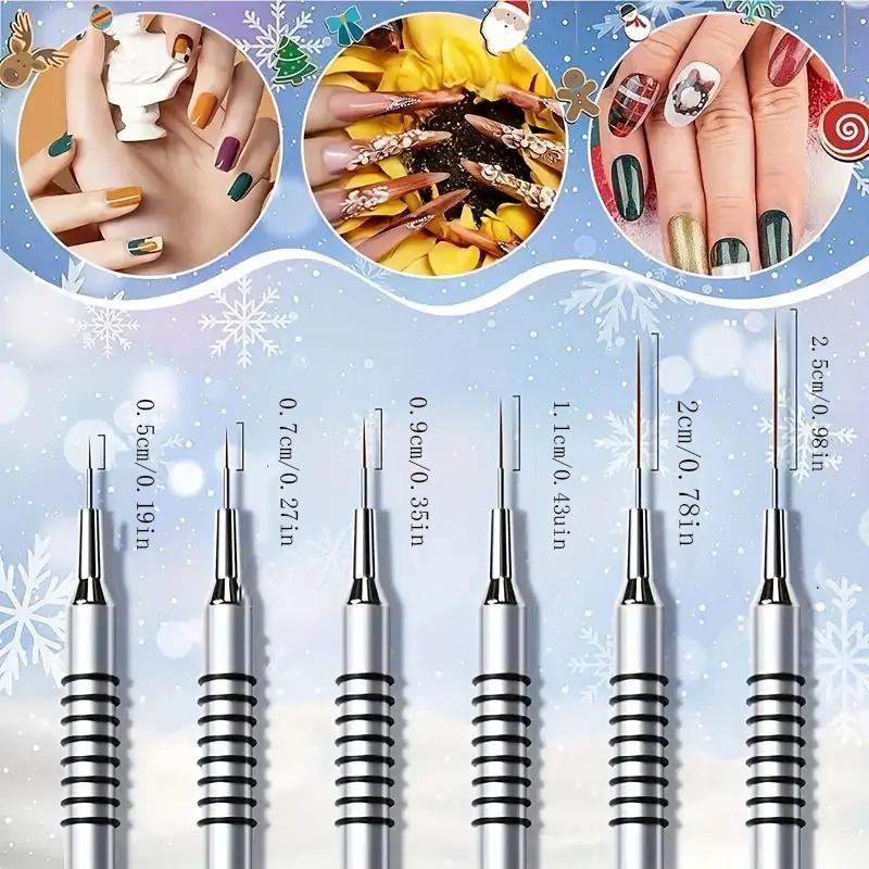 Nail Art Detailer Striping Brush Set with Metal Handles, 6-Piece Nail Liner Brush Kit for Manicure Painting, Nail Art Tools, Nail Art Accessories #GLOBAL PICKS