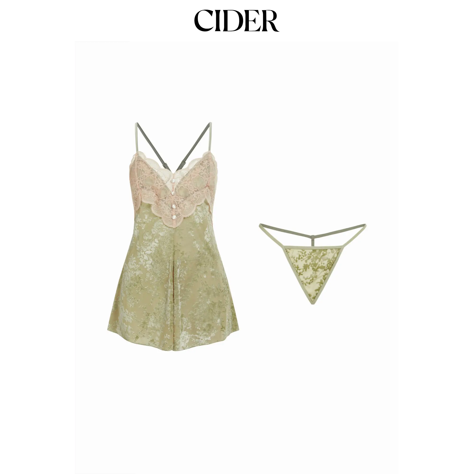 Cider Floral Lace Sweetheart Cami Top & High Rise Thong Loungewear Set