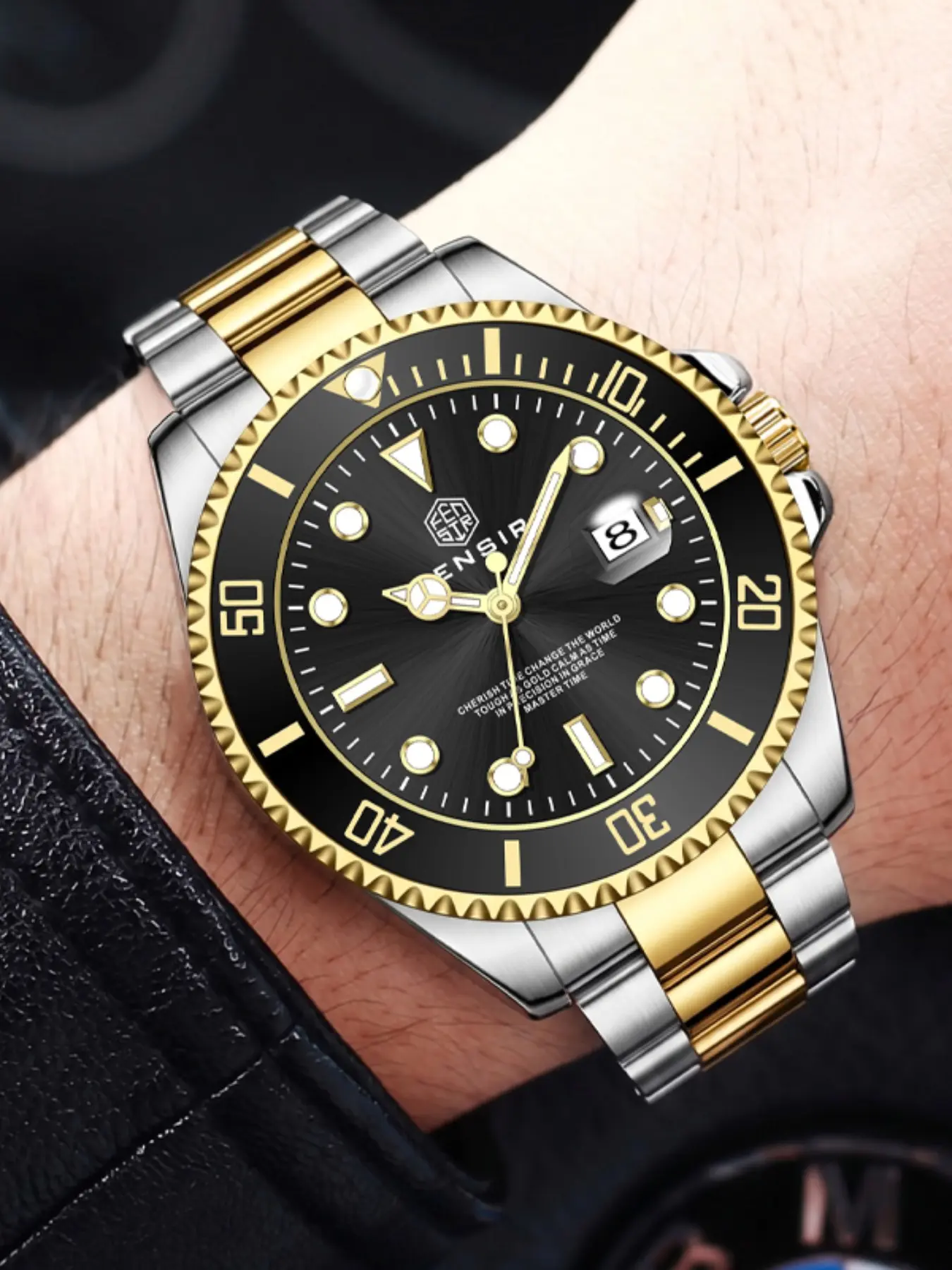 Explorer Series Men's Quartz Watch, Submariner, Calendar Night Glow, Waterproof Steel Band, Business Casual, High-End Men's Watch