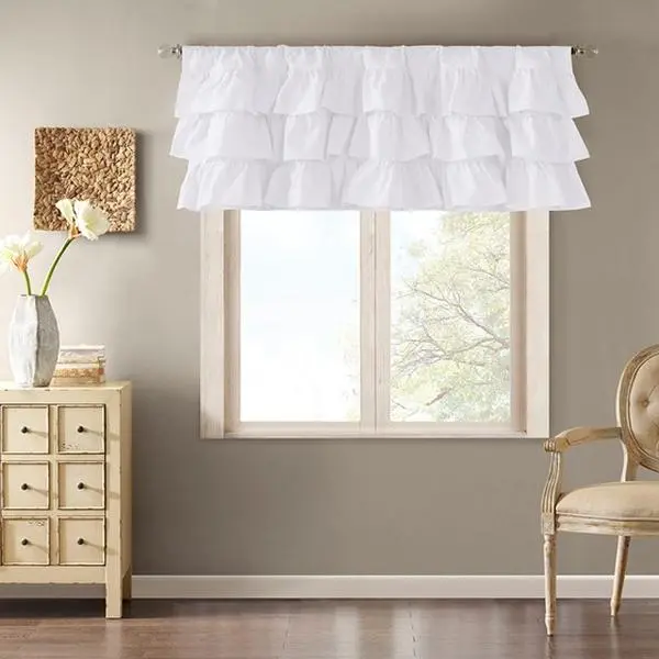 Nokaa Cotton Oversized Ruffle Valance Curtain 50x18 Inch White Rod Pocket Window Treatment for Kitchen Bedroom Living Room, Farmhouse Country Cottage Style, Machine Washable, Multiple Options