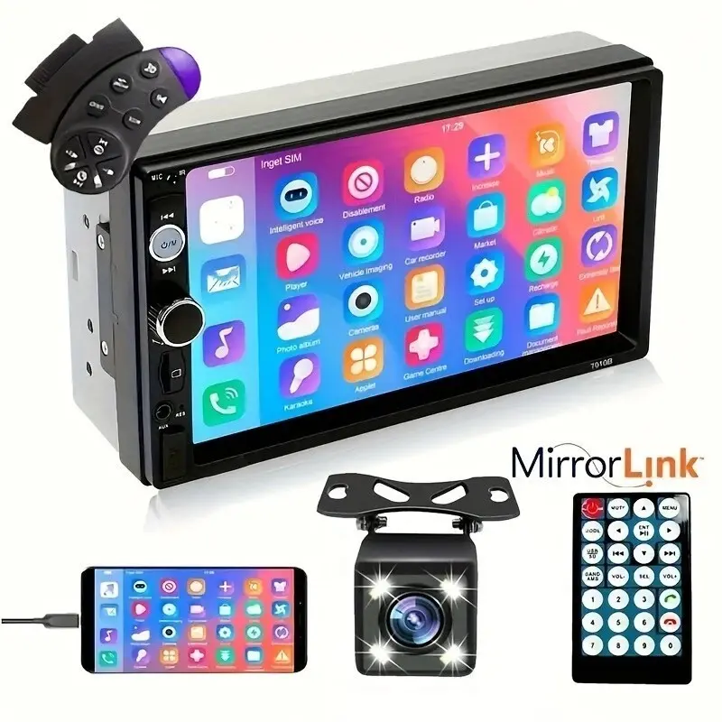 7 Inch Dual Core Car Mp5 Player, Touchscreen Media Center, Bluetooth-compatible Fm Radio, Supports USB Aux TF Card Playback, Car Audio