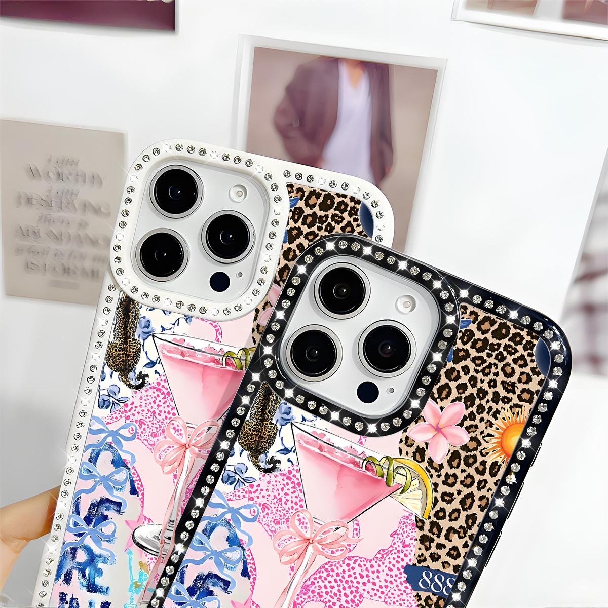 Fashion Leopard-Pattern Bling Glitter Phone Case with Sparkle Diamond , Airbag Anti-Fall Crystal Cover for iPhone 16 15 14 13 12 Pro Max Plus Girl Y2K
