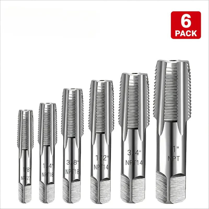 6 Piece NPT Pipe Thread Tap Set Threading Tool Kit For 1 8 1 4 3 8 1 2 3 4 And 1 Inch PVC Pipes Professional Pipe Thread Cutting Tools Set For Plumbing PVC Pipe Threading Projects