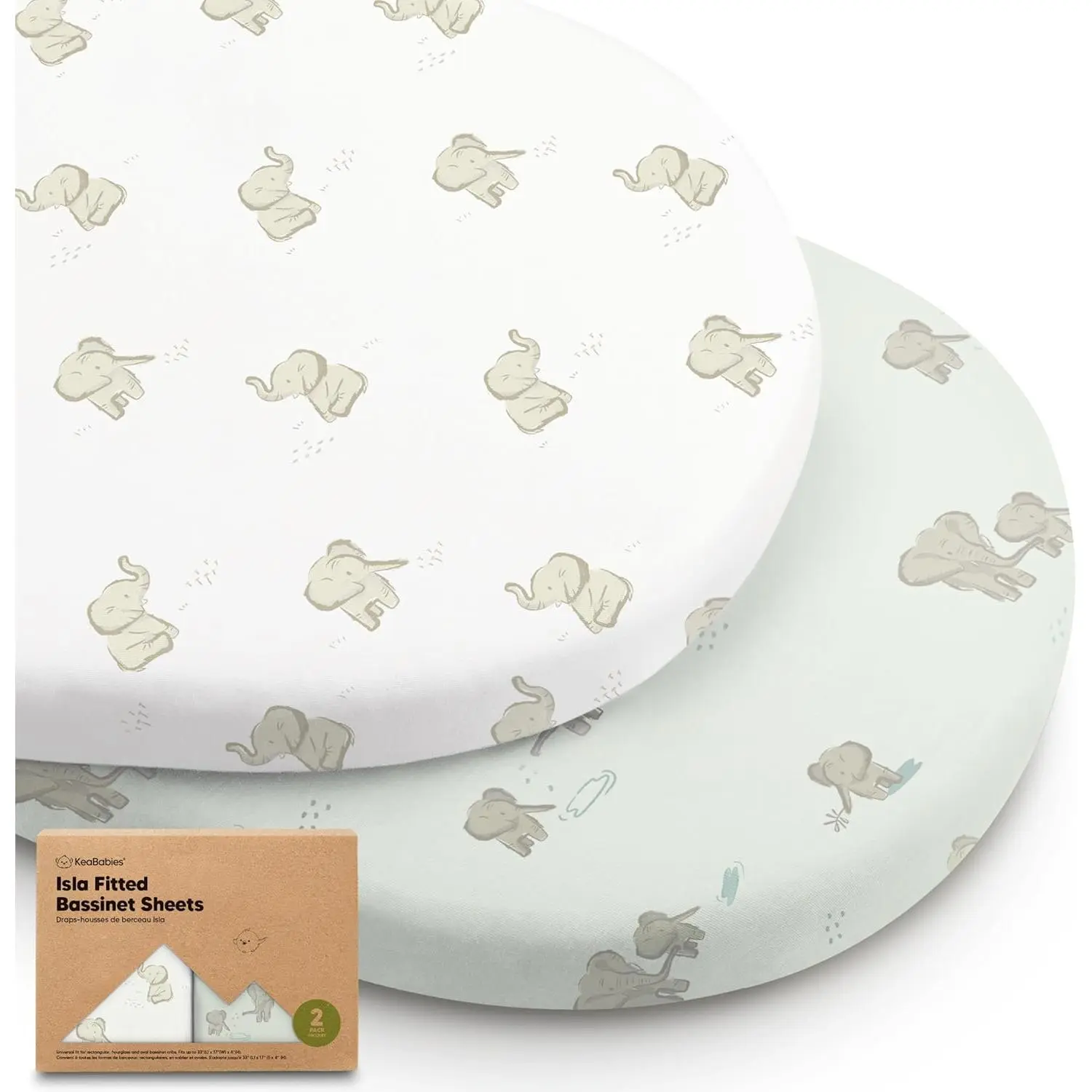 2-Pack Baby Bassinet Sheets Girl, Boy - 33x17 Viscose Derived from Bamboo Bedside Mattress Fitted Bassinet Sheets, Compatible with Halo Bassinest Swivel Sleeper,, (Elly)