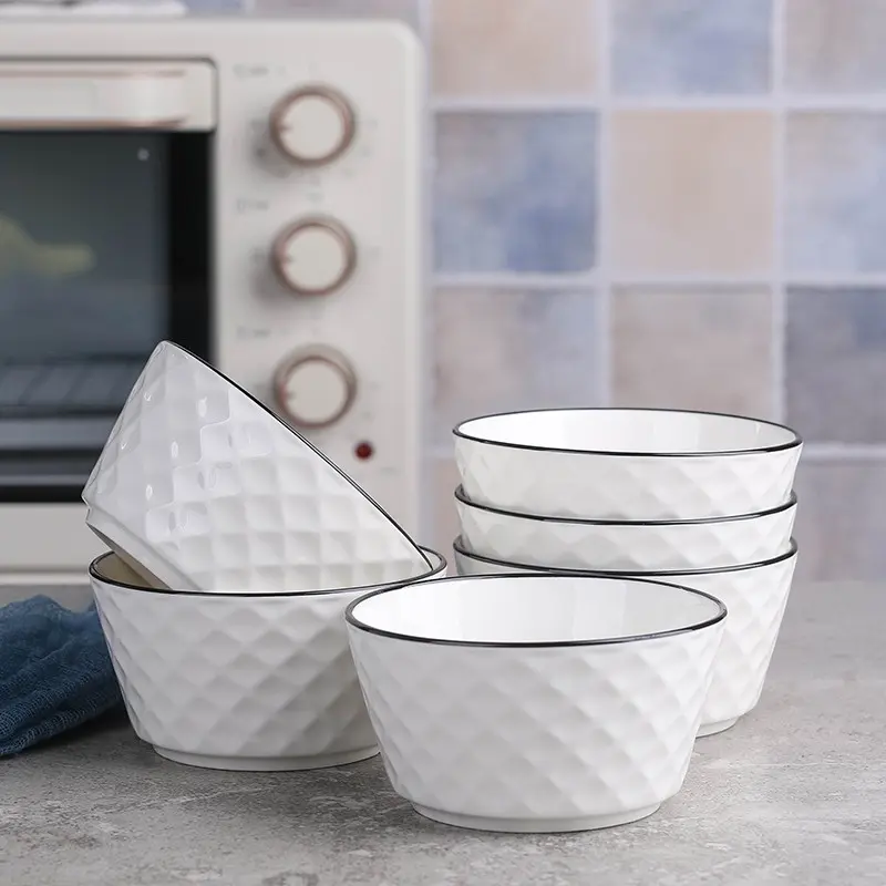 6 Piece Ceramic Bowl Set, Microwave Safe Rice Bowls, Soup Bowls, Grain Bowls, Salad Bowls, Ceramic Food Bowls, Home Use, Durable & Stylish Design