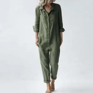 Vintage Cotton Linen Jumpsuit for Women | Effortless Style & Comfort | Solid Color Romper with Pockets
