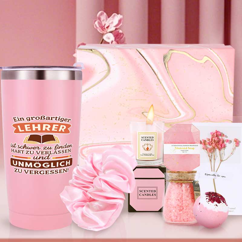 8pcs Pink Bath Gift Set for Women Bubble Bath Salt, Fizzy Bath Salt, Aromatherapy Spa Set, Birthday Self Care Gift for Back to School Teachers Day, Perfect Teacher Appreciation Gift