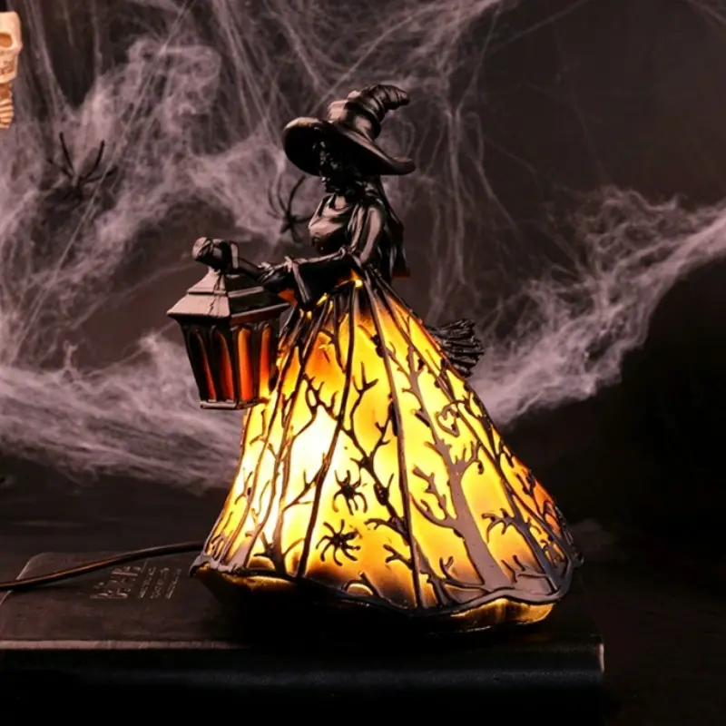 Halloween Witch Decoration Ornament, Desktop Table Lamp Light, Perfect for Halloween Party Decorations, Unique Witch Theme Gift Idea