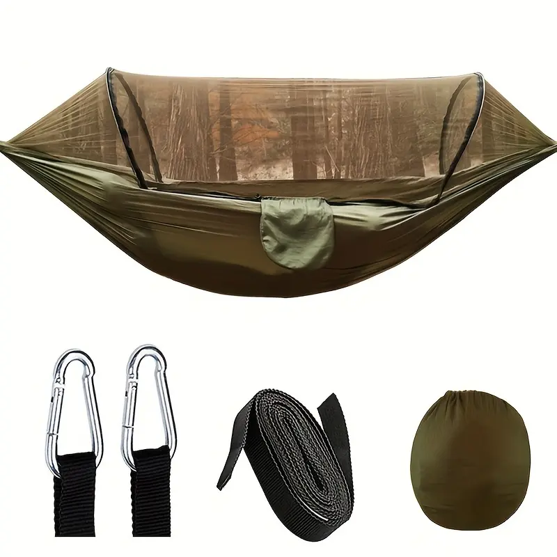 Durable Hammock with Travel Bag, Outdoor Garden Camping Hammock with Mesh Window and Tree Straps for Hanging, Perfect for Outdoor/indoor Patio, Backyard, and Camping