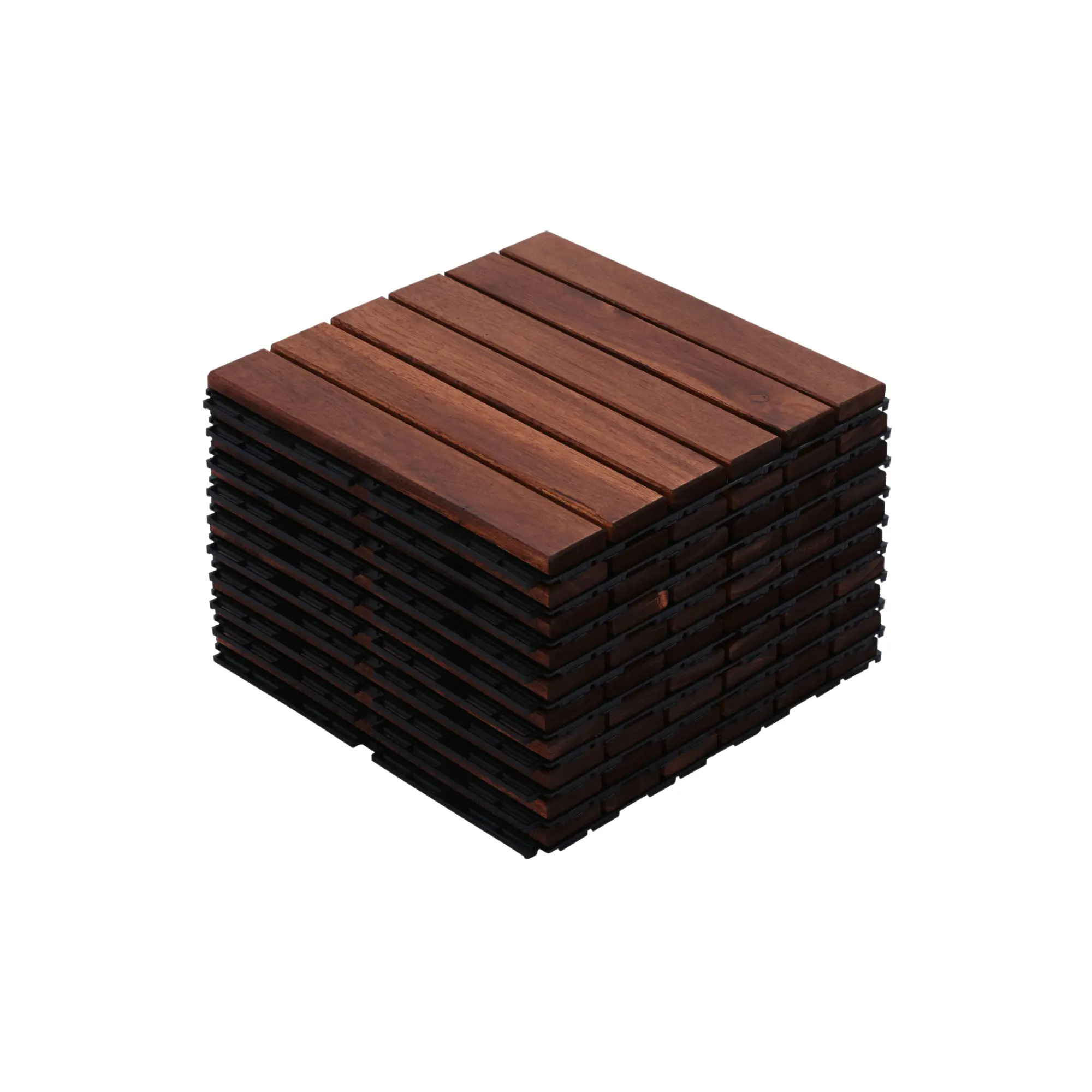 ARCH 10 PCS Interlocking Antique Striped Acacia Wood Deck Tiles - 12x12 in Solid Hardwood Outdoor Flooring with Plastic Base, Waterproof, Anti-Mildew, DIY Easy Install for Patio, Swimming Pools - American Design Brown Home Improvement Flooring, Gardens, D