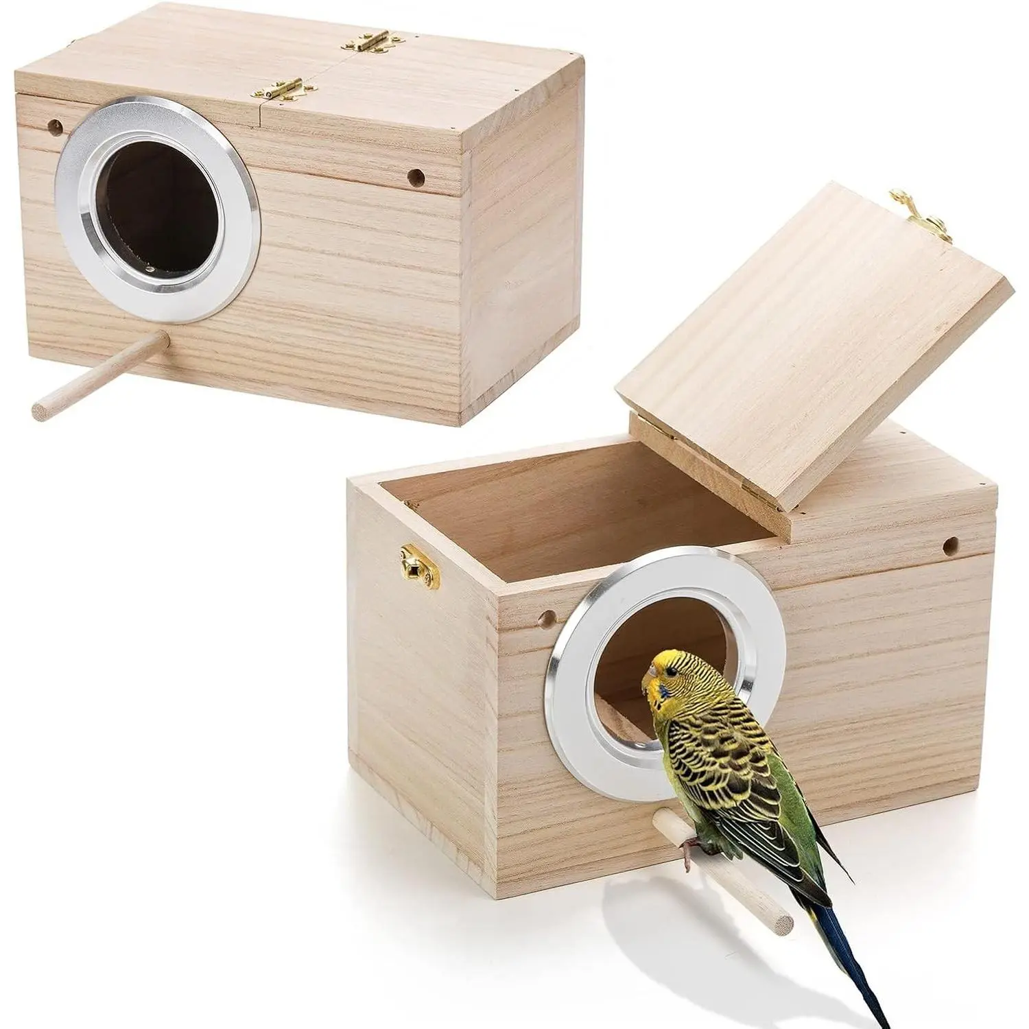 2 Pack Natural Wood Parakeet Nest Box, Small Bird House Breeding Box for Budgie, Lovebirds, Cockatiel, Parrots Mating, Aviary, 7.7×4.7×4.7 InchesGift