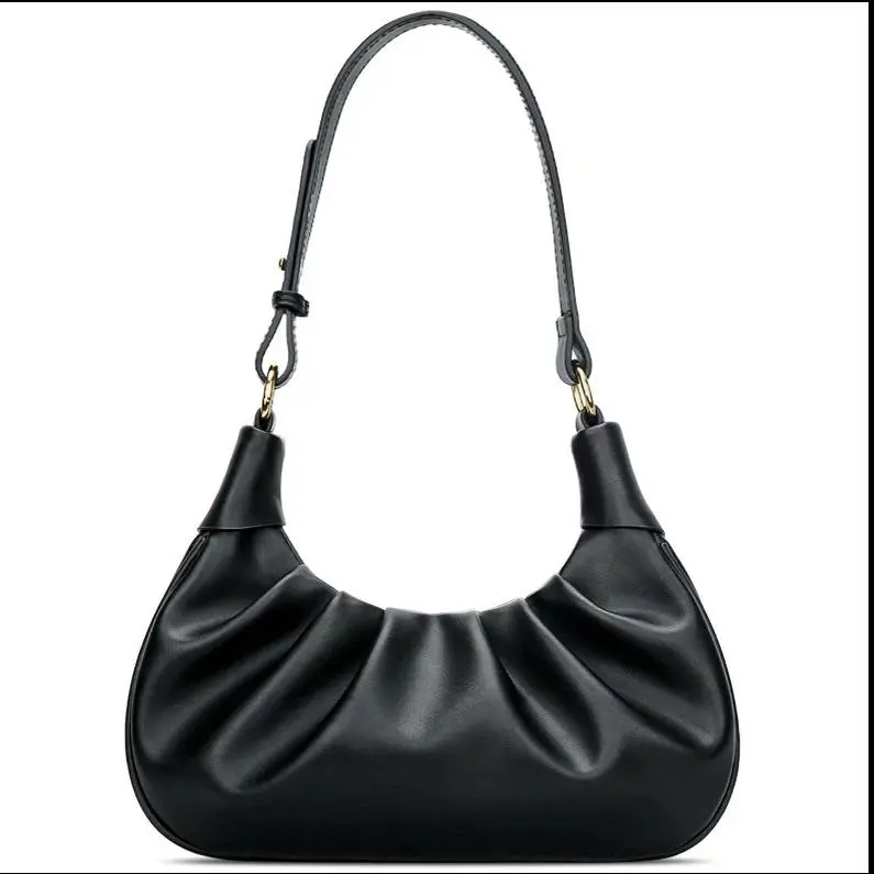 Women's Textured Pleated Soft Leather Cloud Handbag with Zip Fastener - Daily Commuter Casual Shoulder/Crossbody Bag, Multiple Pockets, Urban Simplicity Design