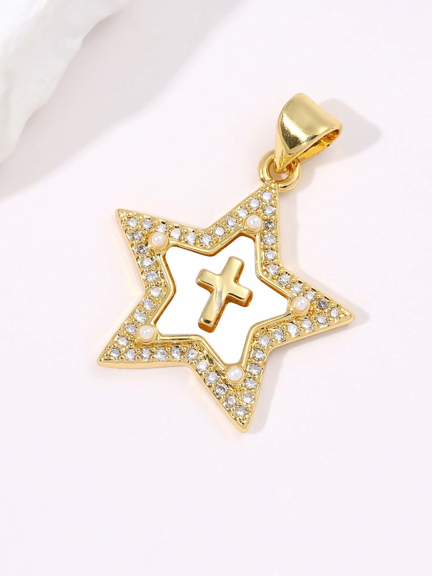 Rectangular Five-Pointed Star Necklace, Cross Necklace, Elegant Fashion Accessory for Summer, Inspirational Jewelry, Versatile for Casual and Perfect Gift, Jewelry Gifts