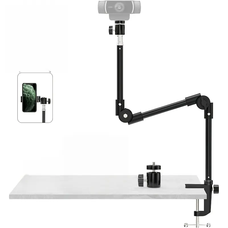 Table Light Tripod Clamp Tripod Metal Mount with 1/4 Inch Screw Ball Head Adapter 3 Kg Load Capacity for Fill Light LED Ring Light Webcam Camera Smartphone
