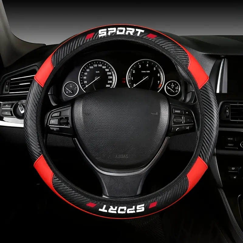 Sport Carbon Fiber PU Steering Wheel Cover | 4 Segments Universal Fit 15 Inch Car Steering Wrap