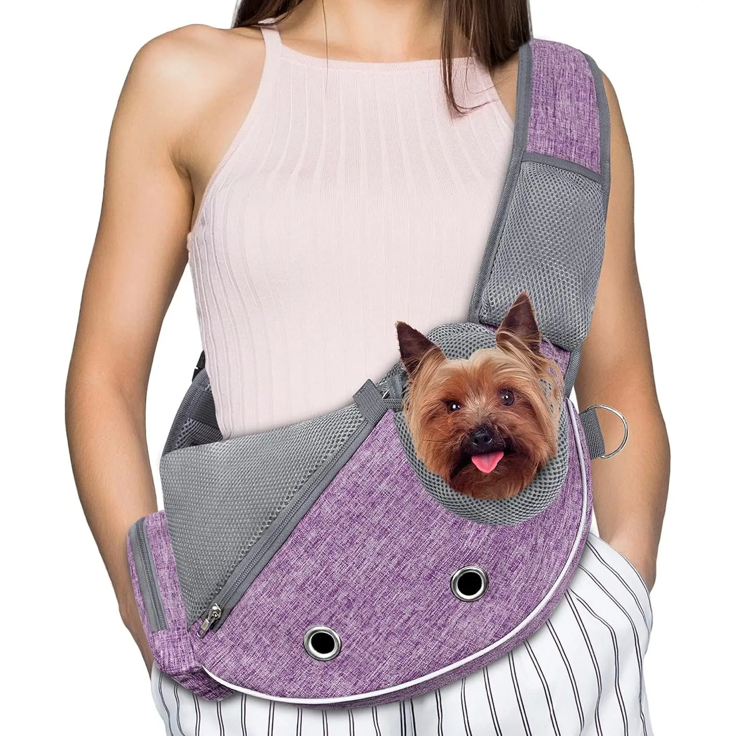 Sling Carrier for Small Dogs, Puppy Carrier Purse, Hands Free  Sling for Small & Medium , Adjustable Crossbody Travel Bag, Reflective Trim, Poop Bag Dispenser, Max 5 lbs,