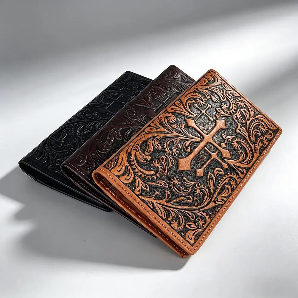 Floral Embossed Western Wallet Men's Genuine Leather Full Grain Slim Long Bifold Checkbook Credit Card Holder With Multi Card Slots, Ideal Gift For Men