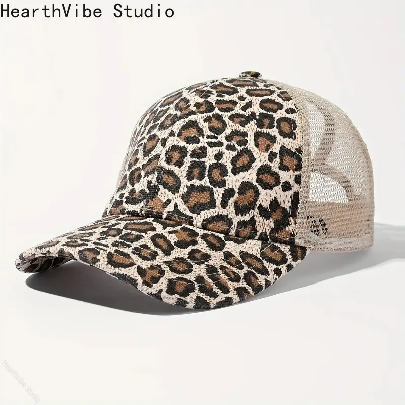 Leopard Print Cotton Ponytail Trucker Cap Adjustable Snapback Women Outdoor Street Leisure Sport Hat