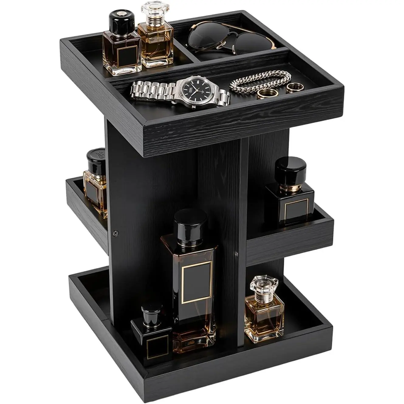 Perfume Cologne Organizer for Men: 360°  Rotating Perfume Organizer Rack with 6 Compartments, Multi-Layer Large Capacity Cologne Stand for Men, Perfume Shelf Display