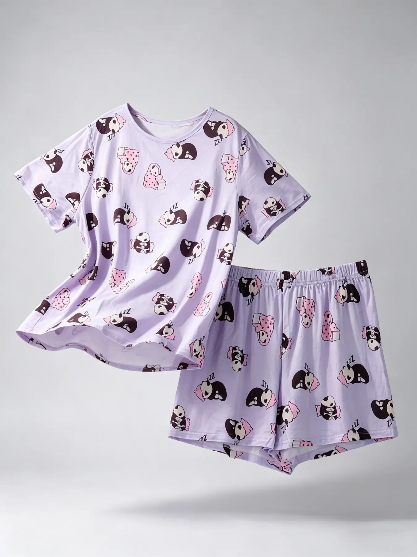 Women's Plus Size 2-Piece Pajama Set, Casual Loose-Fit Short Sleeve and Shorts, All-Over Print, Wearable at Home or Outdoors