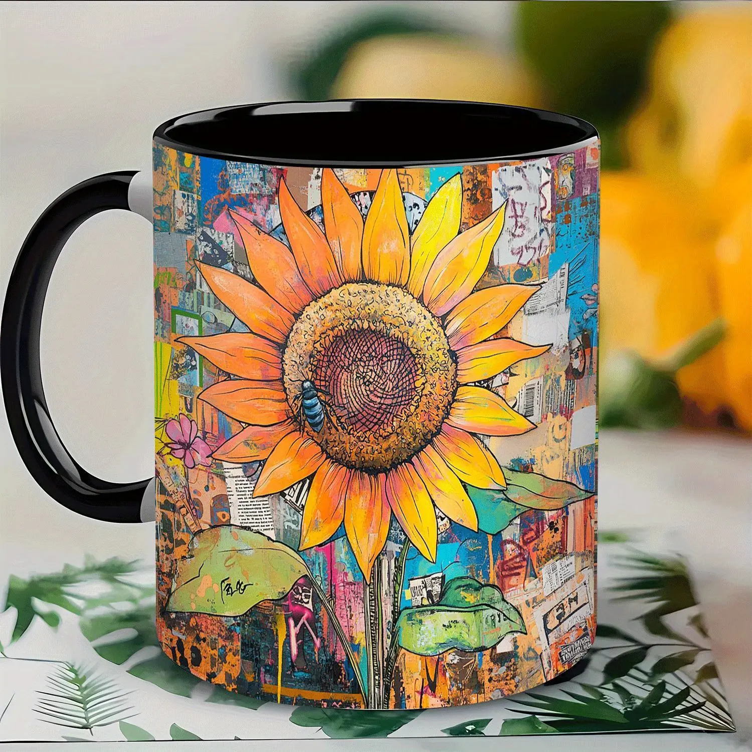 11oz Ceramic Coffee Mug, with Sunflower Design, Unique Artistic Multi-functional Cup, Suitable Birthday, Valentine's Day, Easter Gifts, Suitable Office, Tea, Milk, Beer