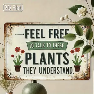 Retro Feel Free To Talk To These Plants Wall Art Plaque, Whimsical Botanical Decor, Unique Gift For Plant Enthusiasts Gardeners