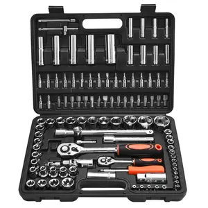 Professional 108PCS Mechanic Socket Tool Set CR-V Steel 1/4" 1/2" Drive Metric 4-32mm Sockets Drill Bits Ratchet Wrenches, Perfect For Auto Motorcycle Bike Household Workshop Repair With Storage Carry Box